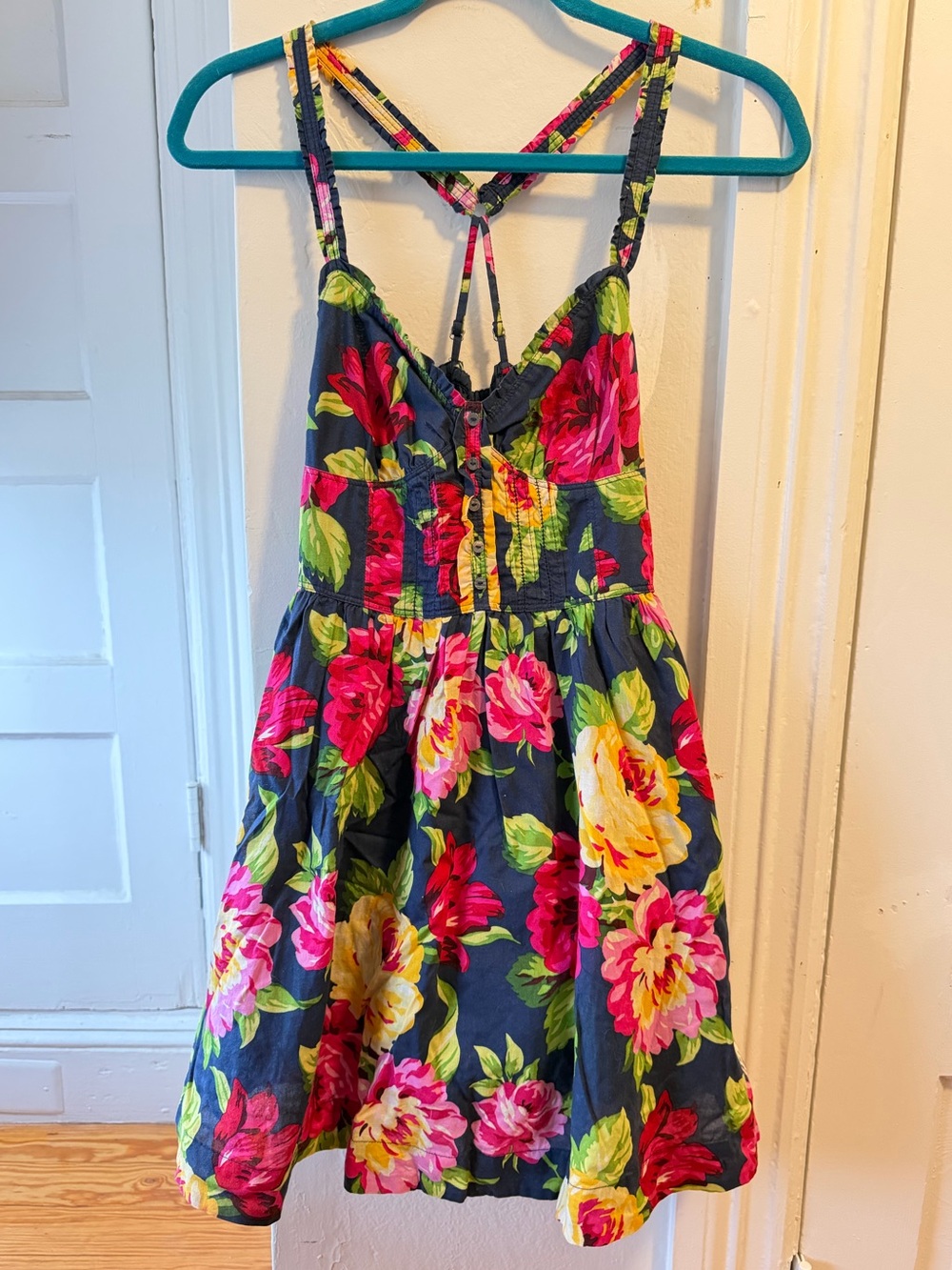 Abercrombie & Fitch Navy Floral Sundress with Pink & Yellow Blooms SZ small